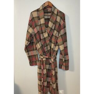 LL Bean Brown Scotch Plaid Flannel Belted Cotton Bath Robe 100132 Mens XL